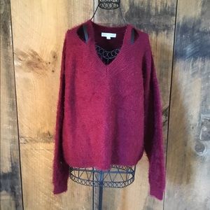 Love Stitch Fuzzy Maroon Sweater